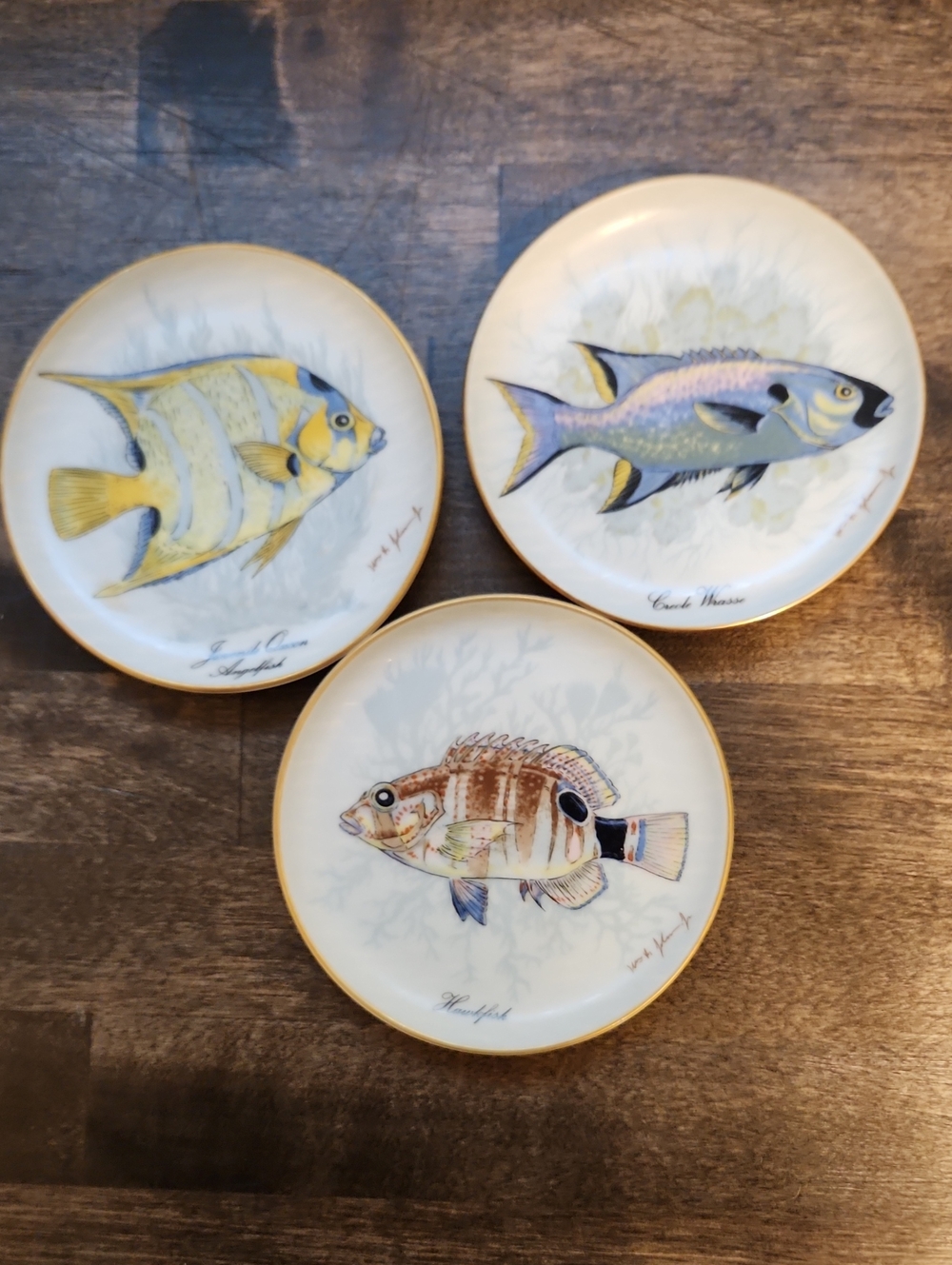 Set Of 3 Kaiser W. Germany Porcelain Fish Plate Coasters